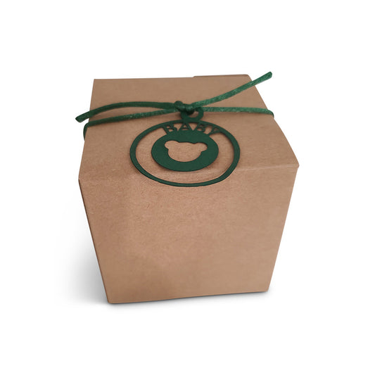 Kraft Square Vachnacht Peckel Box With Laser Cut Teddy Bear Tag And Cord