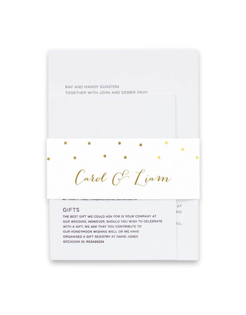 Goldie Dots Invitation Belly Band by Inggrid H.
