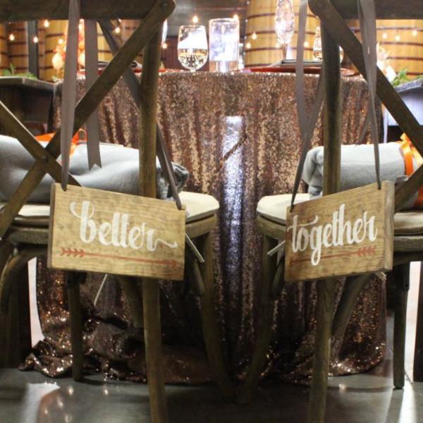 Better Together Wooden Wedding Chair Signs with Arrow