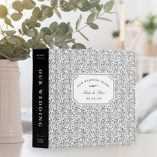 Black and White Botanical Wedding Planning 3 Ring Binder