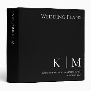 Black and White-Monogram-Wedding Plans- 3 Ring Binder