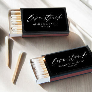 Black Calligraphy Love Struck Wedding Favors Matchboxes