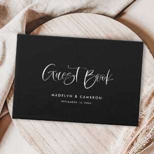 Black Elegant Modern Calligraphy Script Wedding Guest Book