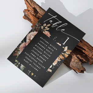 Black fall boho floral wedding seating chart invitation