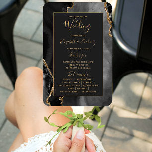 Black Gold Agate Dark Wedding Program Hand Fan