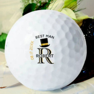 Black Gold Monogram Name Best Man Wedding Favor Golf Balls