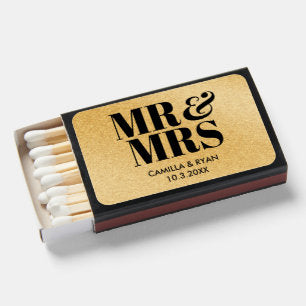 Black & Gold Mr & Mrs Personalized Wedding Matches