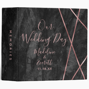Black Marble Rose Gold Lines Wedding Photo Album 3 Ring Binder