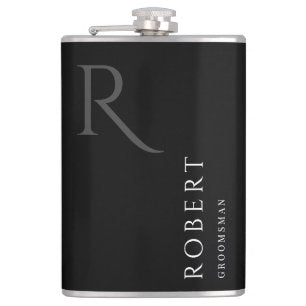 Black Masculine Monogram Groomsmen Gift Flask