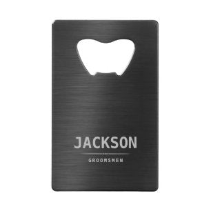 Black Metal Modern Simple Personalized Groomsmen Credit Card Bottle Opener