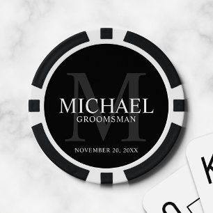 Black Personalized Groomsmen's name and monogram Poker Chips