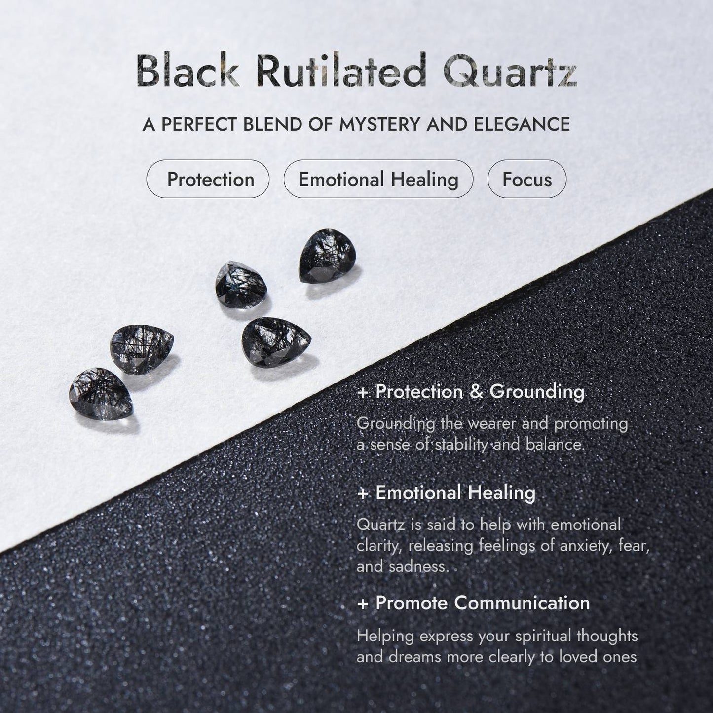 1.25ct Pear Cut Natural Black Rutilated Quartz Nature Inspired Black Gold Ring Women