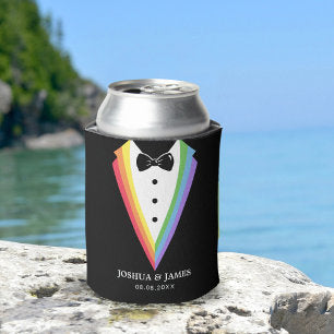 Black Rainbow Personalized Groomsmen Gay Pride Can Cooler