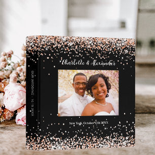 Black rose gold photo wedding album 3 ring binder