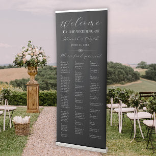 Black Wedding Welcome Alphabetical Seating Chart Retractable Banner