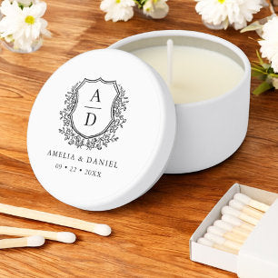 Black White Crest Modern Monogram Wedding Mini Candle Favors
