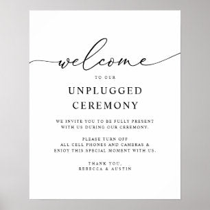Black & White Modern Wedding Unplugged Ceremony Poster