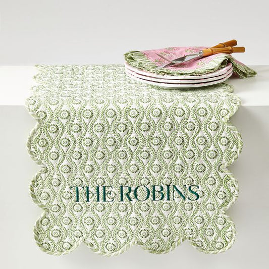 Block Print Scalloped Table Runner
