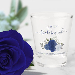 Blue Boho Roses Elegant Bridesmaid Wedding Shot Glass