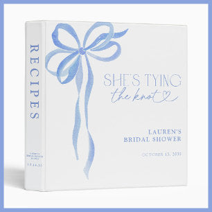 Blue Bow She's Tying The Knot Bridal Shower Recipe 3 Ring Binder