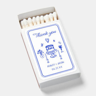 Blue Fun Hand Drawn Wedding Favors Matchboxes