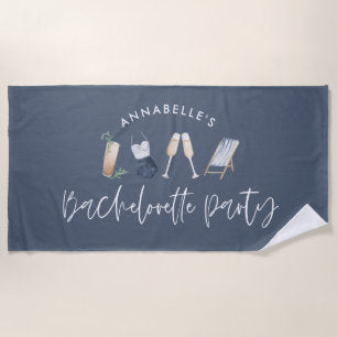 Blue girly modern cocktail script bachelorette beach towel