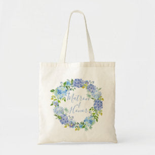 Blue Hydrangea Floral Matron of Honor Tote Bag