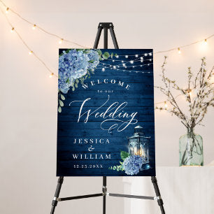 Blue Hydrangea Lantern Navy Wood Welcome Wedding Foam Board