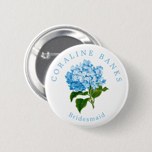 Blue Hydrangea Wedding Party Bridesmaid Button