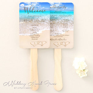 Blue Ocean Waves Tropical Beach Wedding Program Hand Fan