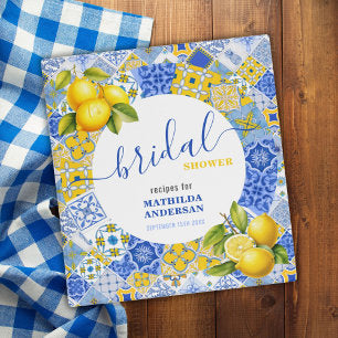 Blue Tiles Lemon Bridal Shower Recipe Cookbook 3 Ring Binder