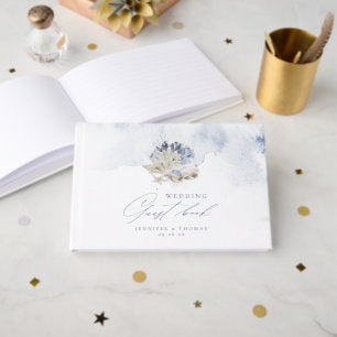 Blue watercolor coral & seashells beach Wedding Guest Book