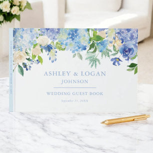 Blue Watercolor hydrangea Wedding Guest Book