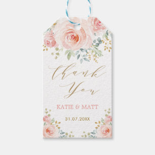 Blush Gold Watercolor Floral Wedding Party Favors Gift Tags