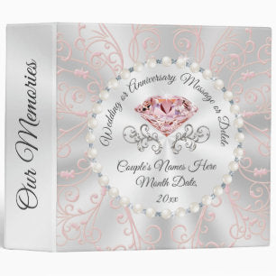 Blush Pink and Silver Personalized Wedding Album 3 Ring Binder