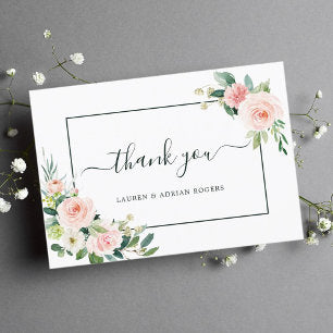 Blush Pink Bloom Wedding Thank You Card