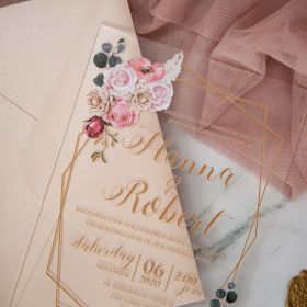 Dusty Pink Floral Geometric Clear Acrylic Wedding Invitations Swal107