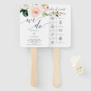 Blushing Blooms Wedding Program and Timeline Hand Fan