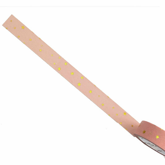 Fun Peach Pink Washi Tape with Metallic Golden Star Pattern