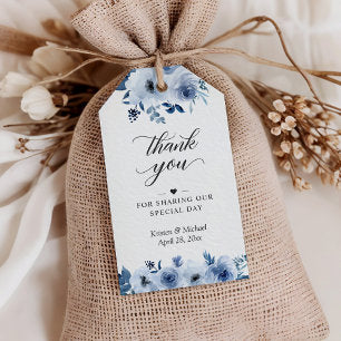Bohemian Dusty Blue Floral Wedding Thank You Gift Tags