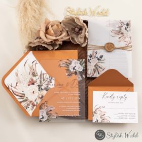 Boho Floral Acrylic Wedding Invitation With Printed Vellum Wrap Sapv033