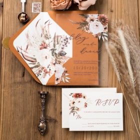 Boho Terracotta Floral Acrylic Wedding Invitation Swal160