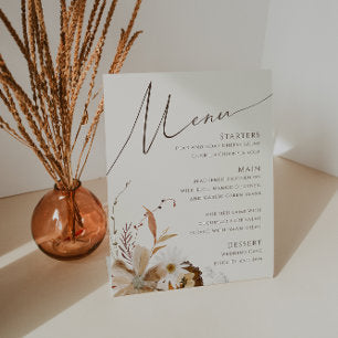 Boho Autumn Wildflower Beige Wedding Menu Pedestal Sign