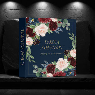 Boho Blooms Dark Navy and Burgundy Portfolio 3 Ring Binder