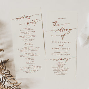 Boho Chic Bohemian Cream Tea Length Wedding Program