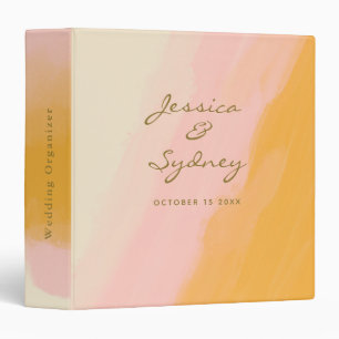 Boho Chic Watercolor Pink Yellow Wedding Planner 3 Ring Binder