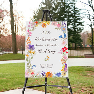 Boho garden summer floral initials wedding welcome foam board