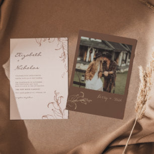 Boho Minimalist Botanicals Terracotta Wedding Invitation