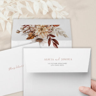 Boho minimalist elegant fall floral wedding envelope