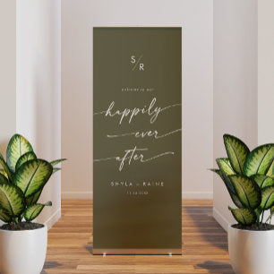 Boho Olive Green Happily Ever After Welcome Retractable Banner